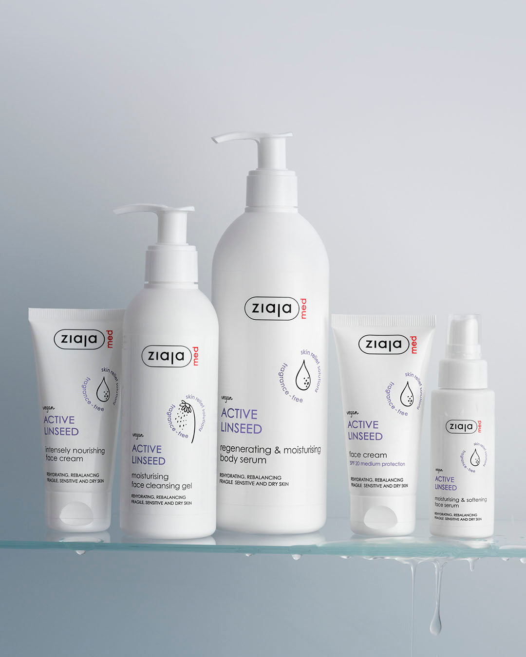 Ziaja skincare products on a gray background
