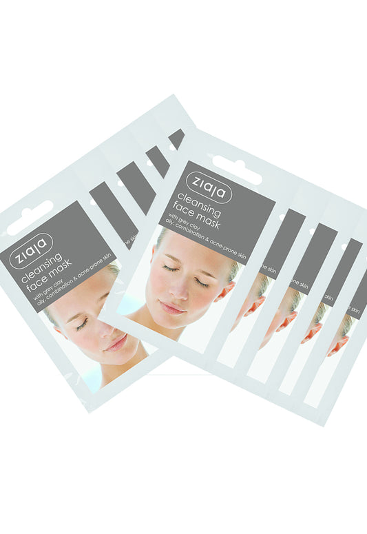 10 X Ziaja Cleansing Face Mask With Grey Clay/Sachet/Diplay 7Ml