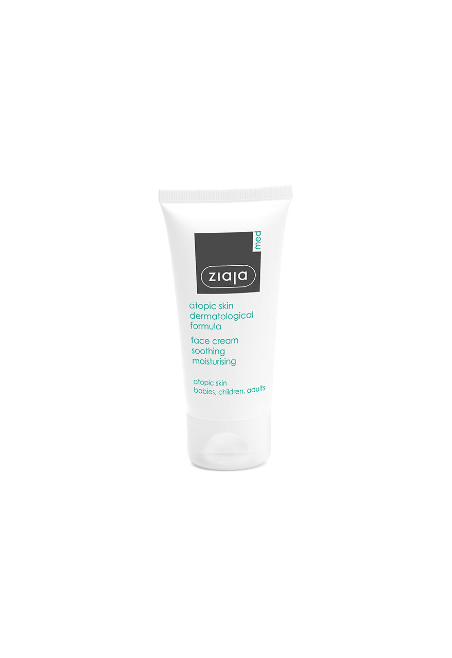 Tube of Ziaja Med Atopic Skin Face Cream Soothing Moisturising 50Ml.