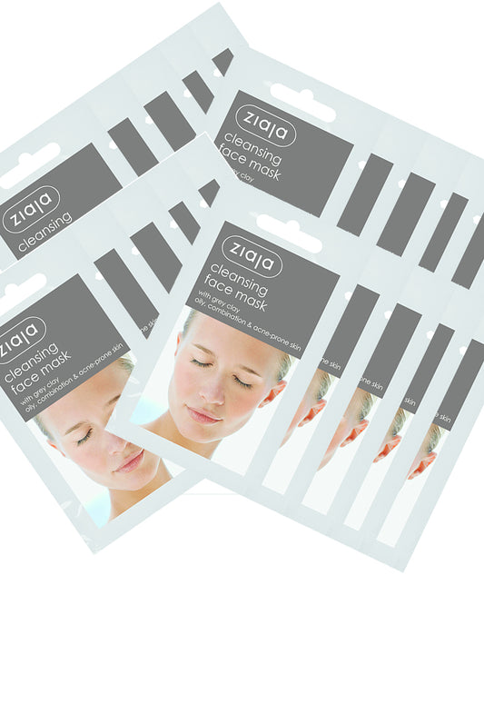 20 X Ziaja Cleansing Face Mask With Grey Clay/Sachet/Diplay 7Ml