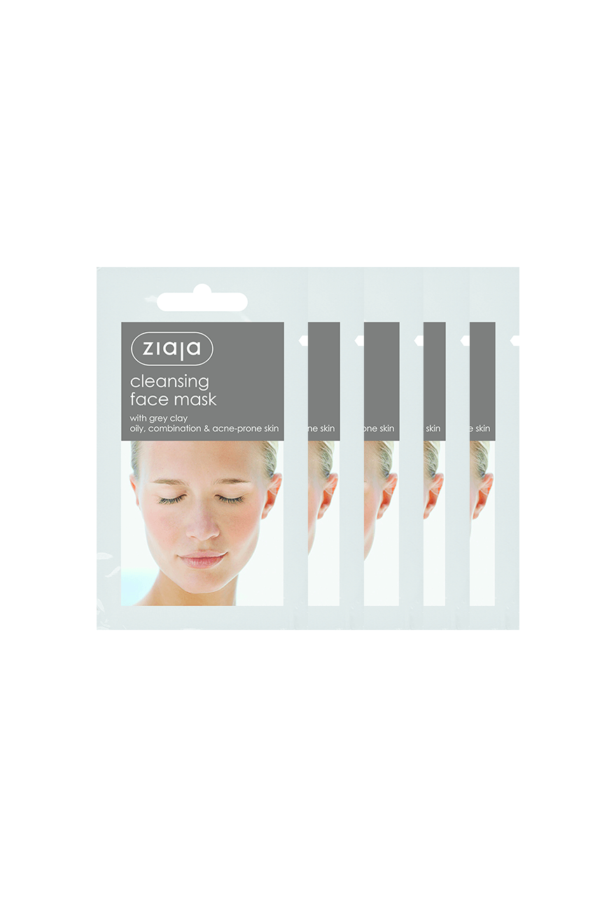 5 X Ziaja Cleansing Face Mask With Grey Clay/Sachet/Diplay 7Ml