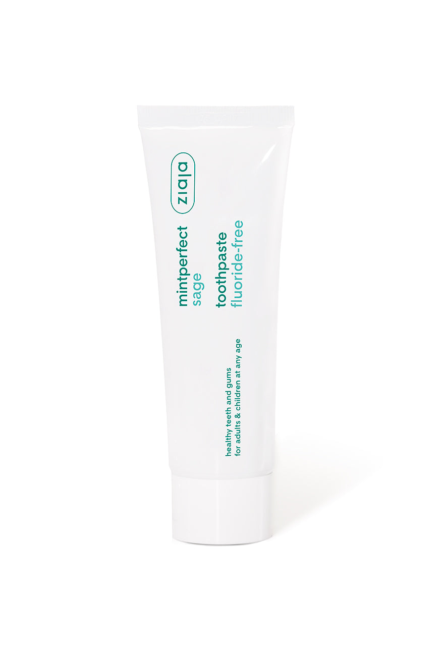 Tube of Ziaja Mintperfect Sage Fluoride-Free Toothpaste 75Ml against a white background