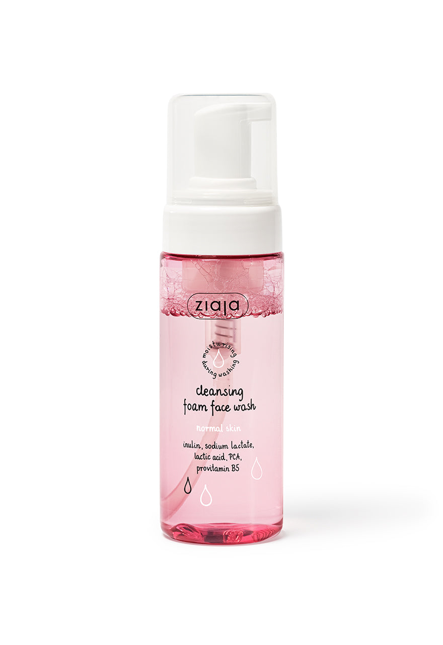 A pump bottle of Ziaja Cleansing Foam Face Wash for normal skin, 150 ml.